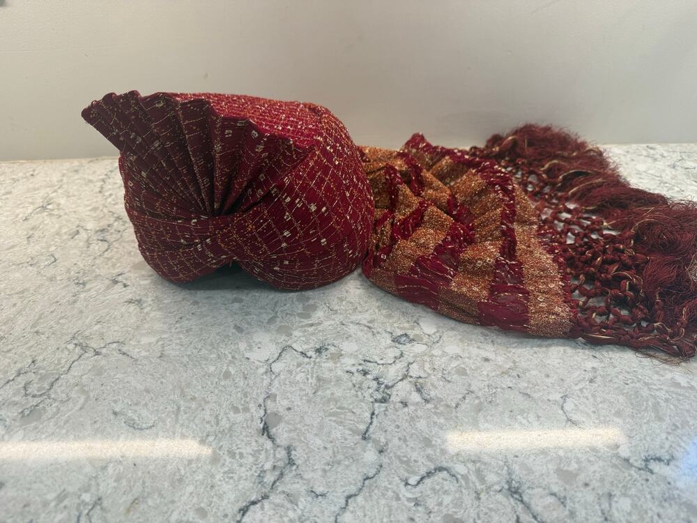 Indian Groom's Turban Safa or Pagri Red and Gold